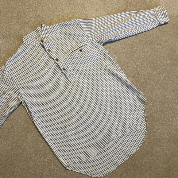 None Tops - Blue and White Long Sleeve Striped Tee